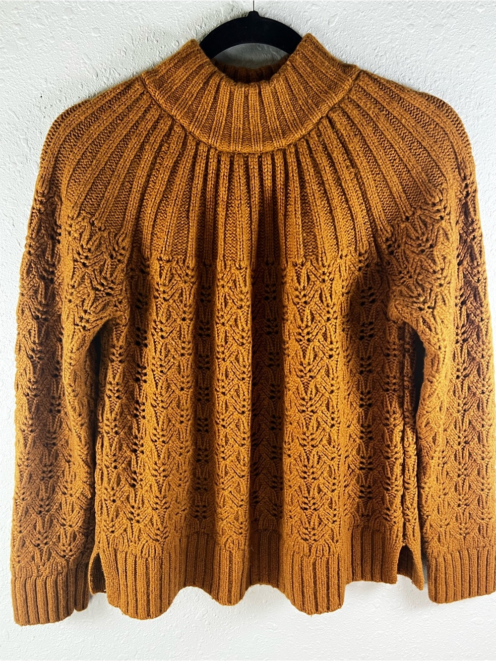 Madewell Ribbed Mock Neck Cable Sweater in Mustard Brown